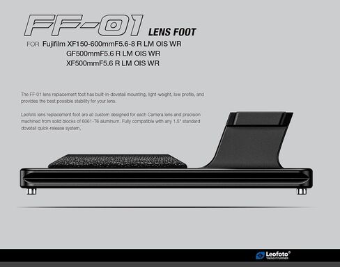 Leofoto FF-01 Lens Replacement Foot for Fujifilm XF150-600mmF5.6-8 R LM OIS WR /GF500mmF5.6 R LM OIS WR / XF500mmF5.6 R LM OIS WR,Compatible Arca,QD Socket & Ergonomic Silicone Grip in Kuwait