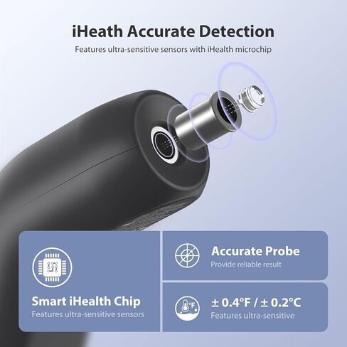 iHealth Touchless Thermometer for Adults and Kids, Color-Coded Alert & Silent Mode, 1-Second Accurate Fever Check, Portable for Home, Travel Use - PT2L Black in Kuwait