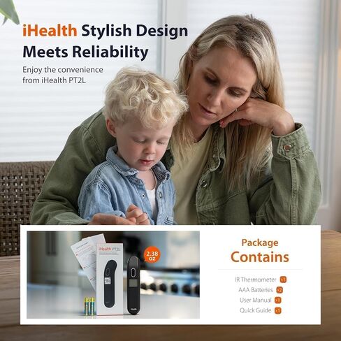iHealth Touchless Thermometer for Adults and Kids, Color-Coded Alert & Silent Mode, 1-Second Accurate Fever Check, Portable for Home, Travel Use - PT2L Black in Kuwait