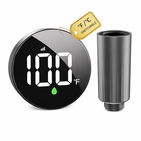 MX08 Shower Temperature Display, Shower Thermometer, °F /°C Switchable | Hydro Powered Sensor, Digital Water Temperature Monitor, Large Adjustable Display, IPX7 Waterproof for Bathroom in Kuwait