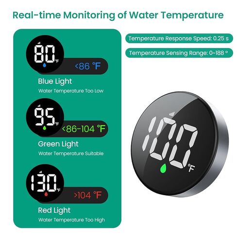 MX08 Shower Temperature Display, Shower Thermometer, °F /°C Switchable | Hydro Powered Sensor, Digital Water Temperature Monitor, Large Adjustable Display, IPX7 Waterproof for Bathroom in Kuwait