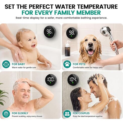 MX08 Shower Temperature Display, Shower Thermometer, °F /°C Switchable | Hydro Powered Sensor, Digital Water Temperature Monitor, Large Adjustable Display, IPX7 Waterproof for Bathroom in Kuwait