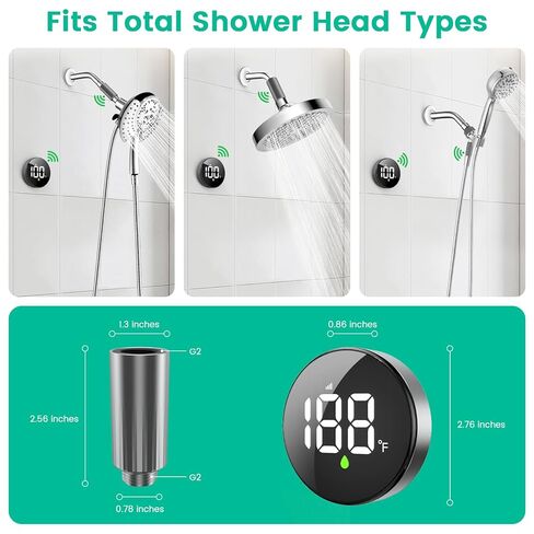 MX08 Shower Temperature Display, Shower Thermometer, °F /°C Switchable | Hydro Powered Sensor, Digital Water Temperature Monitor, Large Adjustable Display, IPX7 Waterproof for Bathroom in Kuwait