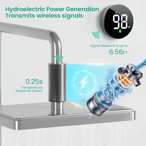MX08 Shower Temperature Display, Shower Thermometer, °F /°C Switchable | Hydro Powered Sensor, Digital Water Temperature Monitor, Large Adjustable Display, IPX7 Waterproof for Bathroom in Kuwait