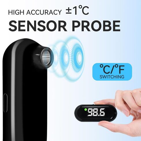 Medical Forehead Thermometer, Rechargeable Thermometer for Adults and Kids, Portable Infrared Digital Thermometer with Fever Alarm and LCD Display, Fast Accurate 1s Instant Results (Black) in Kuwait