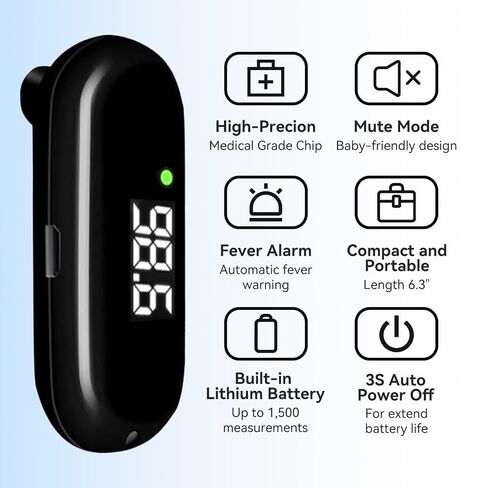 Medical Forehead Thermometer, Rechargeable Thermometer for Adults and Kids, Portable Infrared Digital Thermometer with Fever Alarm and LCD Display, Fast Accurate 1s Instant Results (Black) in Kuwait