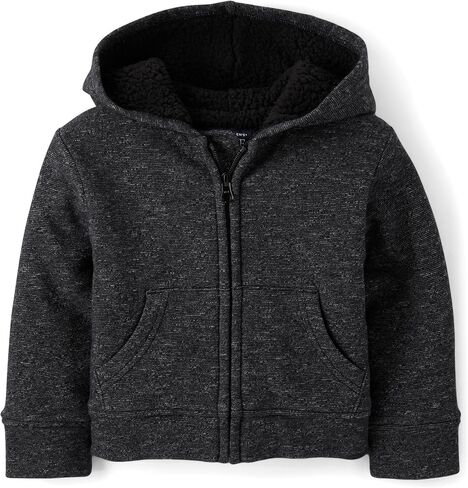 The Children's Place,Baby Boys,and Toddler Long Sleeve, Sherpa Lined, Zip-Front Hoodie Sweatshirt,Black,12 Months,18 Months in Kuwait
