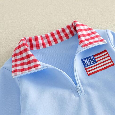 Toddler Baby Boy 4th of July Outfit Long Sleeve Blue Red White Pullover Quarter Zip Sweatshirt Top in Kuwait