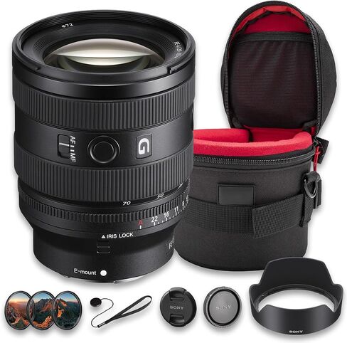 Sony FE 20-70mm f/4 G Lens Bundle (Sony E) | Full-Frame Wide-to-Standard Zoom with Constant f/4 Aperture, Advanced G Optics & Fast AF | for Travel & Video (SEL2070G) + Filter Kit + Case + Cap Keeper in Kuwait