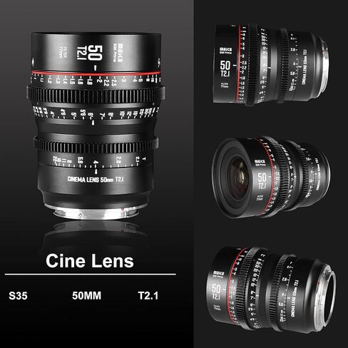Meike 50mm T2.1 S35 Manual Focus Wide Angle Prime Cinema Lens for Canon EF Mount and Cine Camcorder EOS C100, C200, C300, Zcam E2-S6 6K in Kuwait