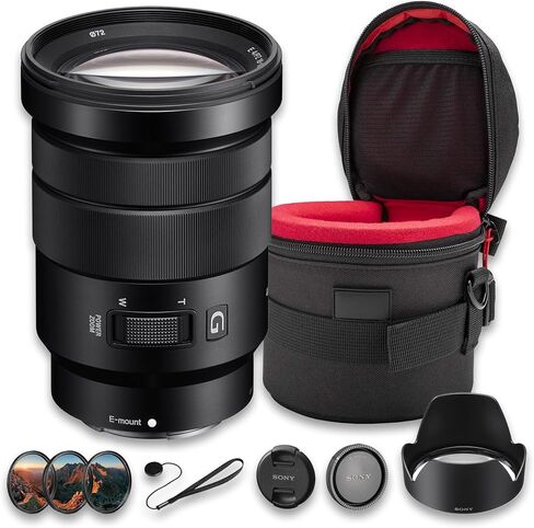 Sony E PZ 18-105mm f/4 G OSS Lens Bundle | APS-C Power Zoom with Constant f/4 Aperture, Optical SteadyShot & G-Series Optics | Great for Video & Travel (SELP18105G) + Filter Kit + Case + Cap Keeper in Kuwait