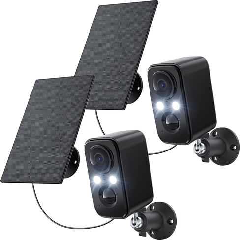 Security Cameras Wireless Outdoor: Cameras for Home Security WiFi Camera with Solar Panel Battery Powered Surveillance System Kit Motion Sensor Alarm Floodlight Night Vision IP66 Waterproof in Kuwait