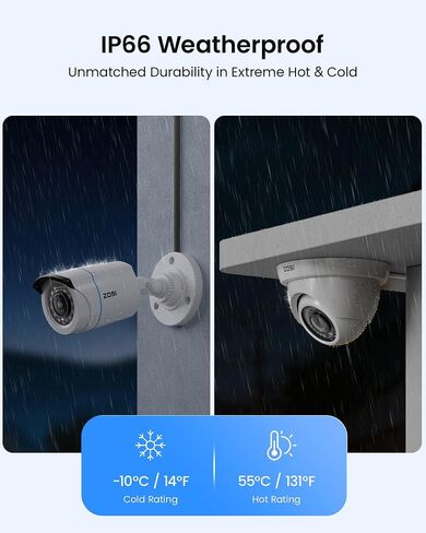 ZOSI 1080p 16 Channel Security Camera System Outdoor with AI Human Vehicle Detect, 12 x 2MP Weatherproof Surveillance CCTV Bullet Dome Camera, H.265+ DVR, 2TB HDD, 80ft Night Vision, 90° View Angle in Kuwait