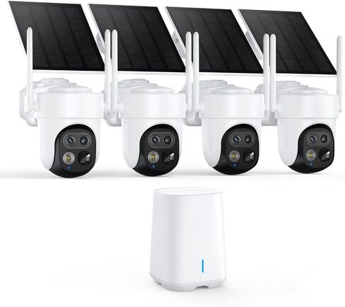 نظام كاميرا أمان لاسلكي خارجي بتقنية WiFi بدقة 4K للمنزل، لا يتطلب الاشتراك، تعمل بالطاقة الشمسية، طقم 4 كاميرات، مقلاة وإمالة 360 درجة، تتبع تلقائي، رؤية ليلية ملونة، إعداد سهل in Kuwait