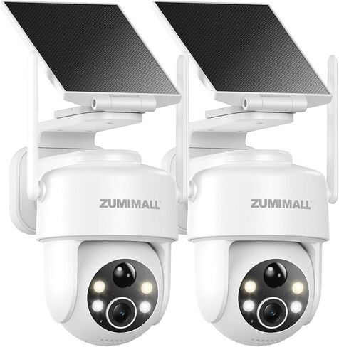 ZUMIMALL 2K Solar Security Cameras Wireless Outdoor, 360° PTZ Camera for Home Security with Color Night Vision, Flexible Mount, PIR Motion, 2-Way Talk, Free Cloud Storage, Compatible with Cloudedge in Kuwait