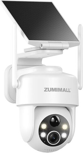 ZUMIMALL 2K Solar Security Cameras Wireless Outdoor, 360° PTZ Camera for Home Security with Color Night Vision, Flexible Mount, PIR Motion, 2-Way Talk, Free Cloud Storage, Compatible with Cloudedge in Kuwait