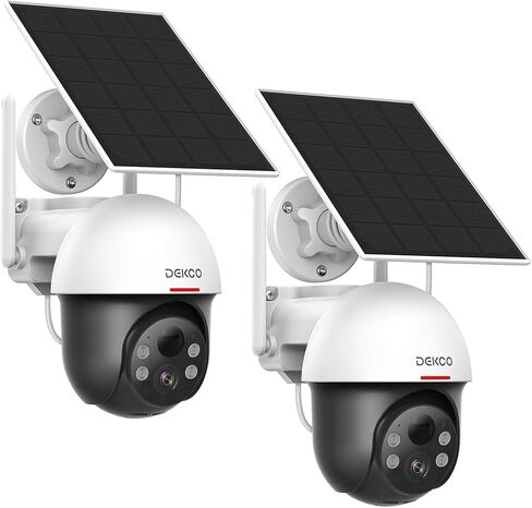 DEKCO Security Cameras Wireless Outdoor, Solar Powered, True 2K, 2-Pack | Panoramic PTZ, 360° Coverage, Auto Motion Tracking, True 2K HD Color Night Vision, 2-Way Talk, Spotlight & Sound Alarm in Kuwait