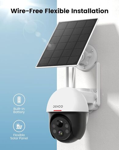 DEKCO Security Cameras Wireless Outdoor, Solar Powered, True 2K, 2-Pack | Panoramic PTZ, 360° Coverage, Auto Motion Tracking, True 2K HD Color Night Vision, 2-Way Talk, Spotlight & Sound Alarm in Kuwait
