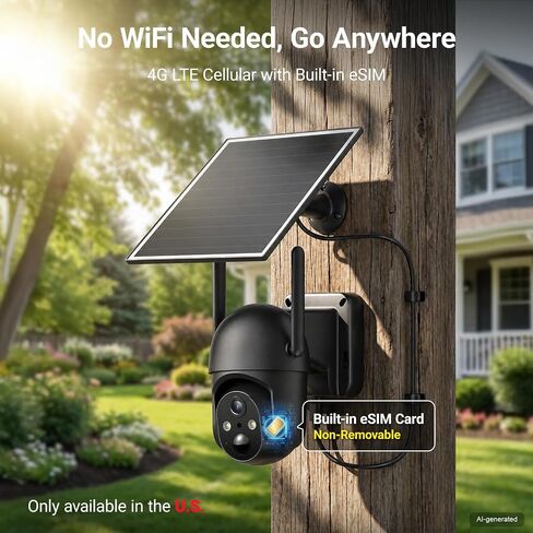 SEHMUA 4G LTE Cellular 24/7 Recording Security Camera Wireless Outdoor, Off Grid Security Cam No Wi-Fi, 2K Color Night Vision, 360° View, PIR Motion Sensor, Two-Way Talk, Built-in eSIM Card in Kuwait