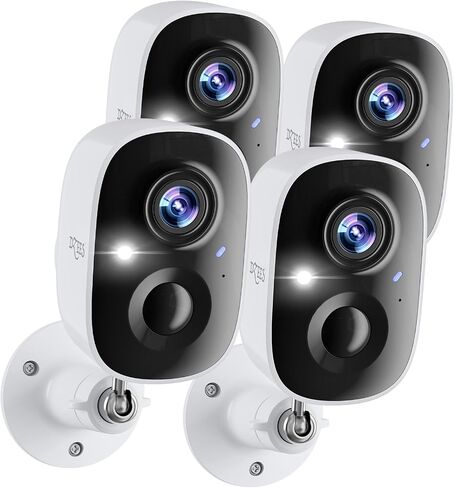 Dzees 2K Wireless Outdoor Security Cameras, Battery Powered, 4-Pack | AI motion detection, spotlight, siren alarm, color night vision, 2-way audio, WiFi, IP66, SD and cloud storage in Kuwait