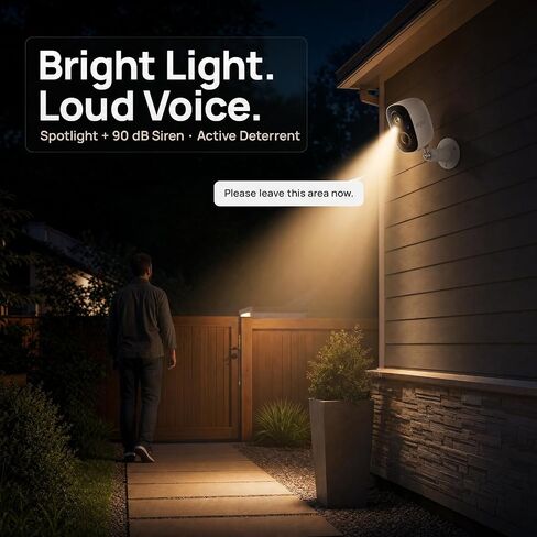 Dzees 2K Wireless Outdoor Security Cameras, Battery Powered, 4-Pack | AI motion detection, spotlight, siren alarm, color night vision, 2-way audio, WiFi, IP66, SD and cloud storage in Kuwait