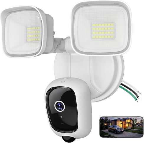 2K Hardwired Flood Light Camera, 3500LM Dual-Head Outdoor Security Camera with Color Night Vision, 5G/2.4G WiFi, PIR Motion Detection, Siren, 2-Way Audio, IP65, Compatible with Alexa & Google in Kuwait