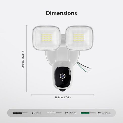 2K Hardwired Flood Light Camera, 3500LM Dual-Head Outdoor Security Camera with Color Night Vision, 5G/2.4G WiFi, PIR Motion Detection, Siren, 2-Way Audio, IP65, Compatible with Alexa & Google in Kuwait