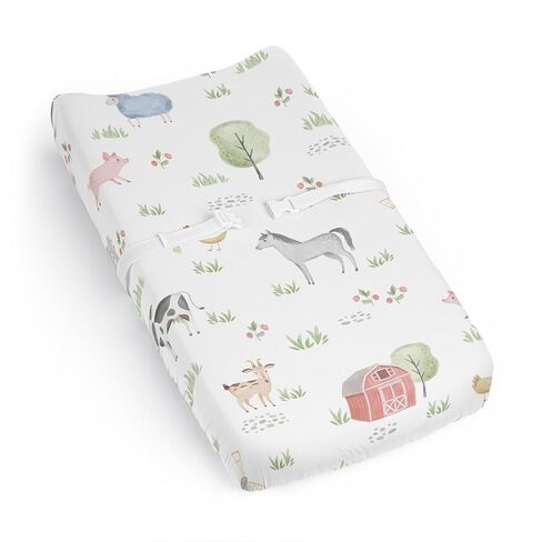 Sweet Jojo Designs Farm Animals Boy Girl Gender Neutral Unisex Baby Changing Pad Cover Sheet Infant Newborn Diaper Change Mat Cover Watercolor Farmhouse Barn Horse Cow Sheep Pig Goat Chickens Trees in Kuwait