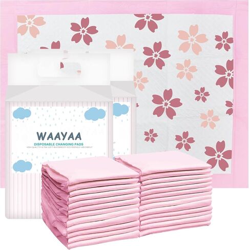 50 Pack Disposable Pads Changing Pads for Baby, Incontinence Care Soft Breathable Liners Multi-Use Super Absorbent Waterproof Under Pads for Newborn Adults Pets (13"x17",Cherry Blossom ) in Kuwait