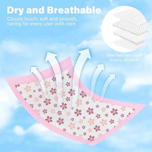 50 Pack Disposable Pads Changing Pads for Baby, Incontinence Care Soft Breathable Liners Multi-Use Super Absorbent Waterproof Under Pads for Newborn Adults Pets (13"x17",Cherry Blossom ) in Kuwait
