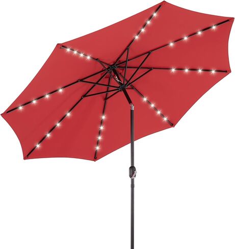 DUMOS Outdoor Solar Patio Umbrella with 32 LED Lights, Beach Market Table Umbrella with Crank and 8 Sturdy Ribs for Pool, Terrace, Restaurant in Kuwait