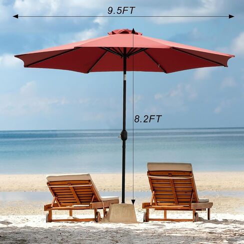 DUMOS Outdoor Solar Patio Umbrella with 32 LED Lights, Beach Market Table Umbrella with Crank and 8 Sturdy Ribs for Pool, Terrace, Restaurant in Kuwait