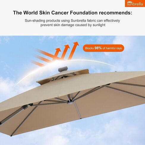 PURPLE LEAF Cantilever Umbrella 9' X 12' Double Top LED Light, Deep Beige | 7 Long + 8 short strips LED, Stay bright with long-time, Skin Cancer Foundation recommended fabric, Block 98% harmful UV rays in Kuwait