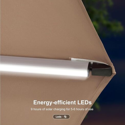 PURPLE LEAF Cantilever Umbrella 9' X 12' Double Top LED Light, Deep Beige | 7 Long + 8 short strips LED, Stay bright with long-time, Skin Cancer Foundation recommended fabric, Block 98% harmful UV rays in Kuwait
