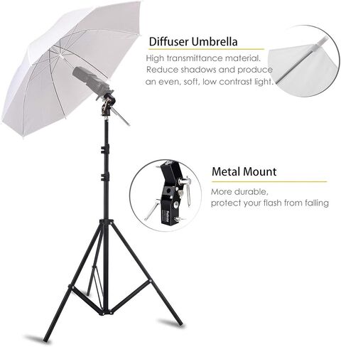 Selens Photo Umbrella Kit 33"/84cm White Soft Umbrella with Light Stand | and Metal Flash Bracket Mount for Portrait Photography, Studio and Video Lighting in Kuwait