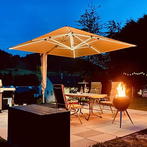 PURPLE LEAF Cantilever Umbrella 9' X 12' Double Top LED Light, Deep Beige | 7 Long + 8 short strips LED, Stay bright with long-time, Skin Cancer Foundation recommended fabric, Block 98% harmful UV rays in Kuwait