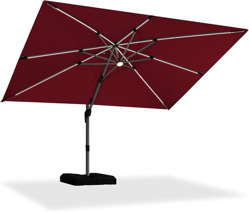 PURPLE LEAF Cantilever Umbrella 9' X 12' Double Top LED Light, Deep Beige | 7 Long + 8 short strips LED, Stay bright with long-time, Skin Cancer Foundation recommended fabric, Block 98% harmful UV rays in Kuwait