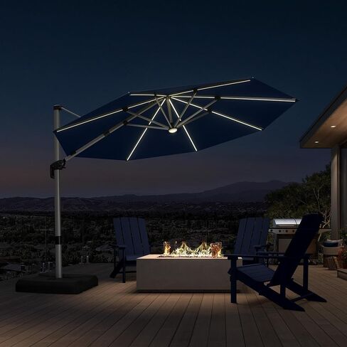 PURPLE LEAF Cantilever Umbrella 9' X 12' Double Top LED Light, Deep Beige | 7 Long + 8 short strips LED, Stay bright with long-time, Skin Cancer Foundation recommended fabric, Block 98% harmful UV rays in Kuwait