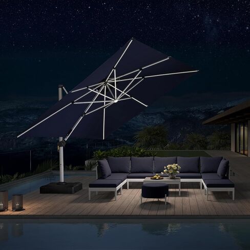 PURPLE LEAF Cantilever Umbrella 9' X 12' Double Top LED Light, Deep Beige | 7 Long + 8 short strips LED, Stay bright with long-time, Skin Cancer Foundation recommended fabric, Block 98% harmful UV rays in Kuwait