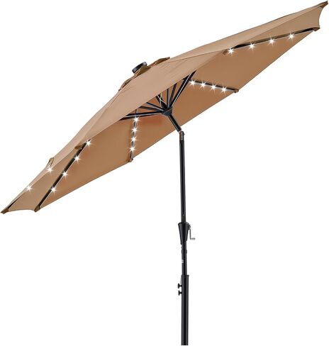 DUMOS Outdoor Solar Patio Umbrella with 32 LED Lights, Beach Market Table Umbrella with Crank and 8 Sturdy Ribs for Pool, Terrace, Restaurant in Kuwait
