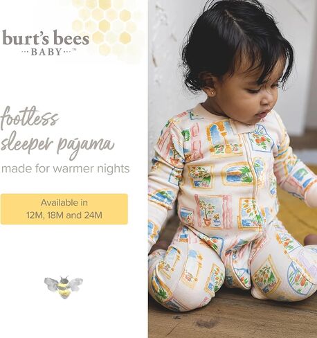 Burt's Bees Baby Unisex Footless Sleeper Pajama, 1-Pc Zip-Up Footie Pajama | Snug-fit organic cotton footless PJs features an easy 2-way zipper for easy nighttime changes in Kuwait