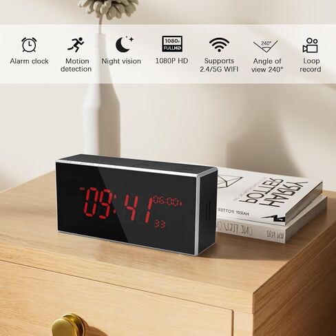 Hidden Camera Clock Full HD 1080P Wireless with Night Vision,Indoor Security Camera with Motion Detection, 160° Ultra-Wide Angle 2.4/5Ghz in Kuwait