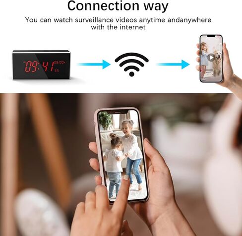 Hidden Camera Clock Full HD 1080P Wireless with Night Vision,Indoor Security Camera with Motion Detection, 160° Ultra-Wide Angle 2.4/5Ghz in Kuwait