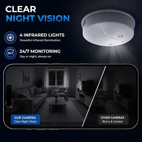 HD 1080P Camera Smoke Detector, WiFi Mini Small Nanny Cam with Motion Detection, Indoor Wireless Surveillance for Home Security/Office with app in Kuwait