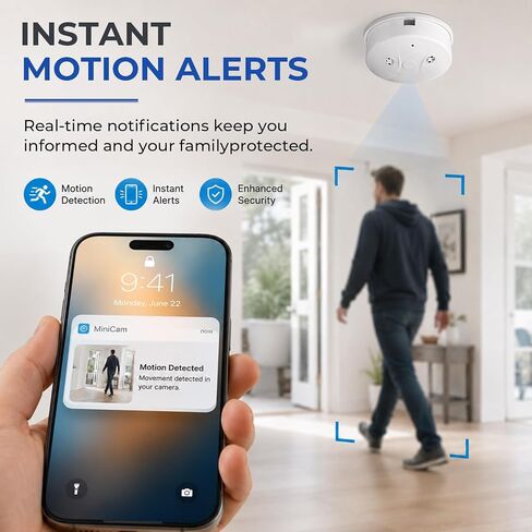 HD 1080P Camera Smoke Detector, WiFi Mini Small Nanny Cam with Motion Detection, Indoor Wireless Surveillance for Home Security/Office with app in Kuwait