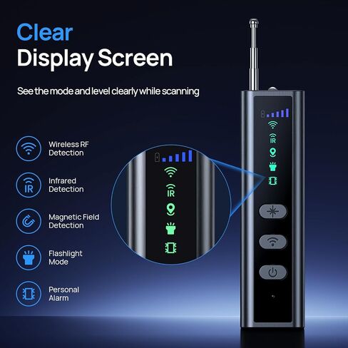 Hidden Camera Detector,RF Detector,Infrared Lens&GPS Tracker Detector | Clear Display Screen Guided High-to-Low Sensitivity Clear Detection Range Reduce False Alert for travel,hotel,office,car in Kuwait