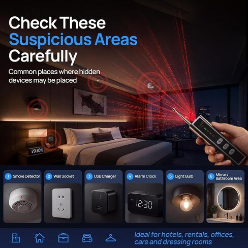 Hidden Camera Detector,RF Detector,Infrared Lens&GPS Tracker Detector | Clear Display Screen Guided High-to-Low Sensitivity Clear Detection Range Reduce False Alert for travel,hotel,office,car in Kuwait