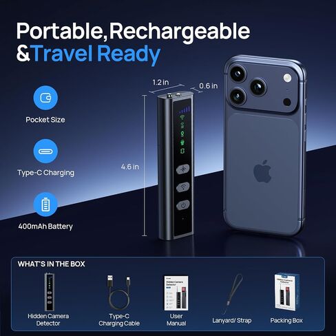 Hidden Camera Detector,RF Detector,Infrared Lens&GPS Tracker Detector | Clear Display Screen Guided High-to-Low Sensitivity Clear Detection Range Reduce False Alert for travel,hotel,office,car in Kuwait