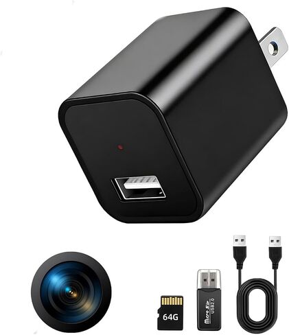64G USB Charger Hidden Camera, 1080P Motion Detection Indoor Security Camera with SD Card Included, No WiFi/Monthly Fee, 106° Wide Angle, Local Storage Home Monitoring Device (2026 Upgraded) in Kuwait