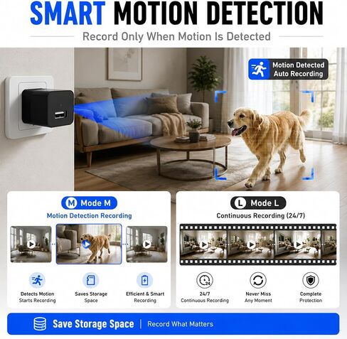 64G USB Charger Hidden Camera, 1080P Motion Detection Indoor Security Camera with SD Card Included, No WiFi/Monthly Fee, 106° Wide Angle, Local Storage Home Monitoring Device (2026 Upgraded) in Kuwait